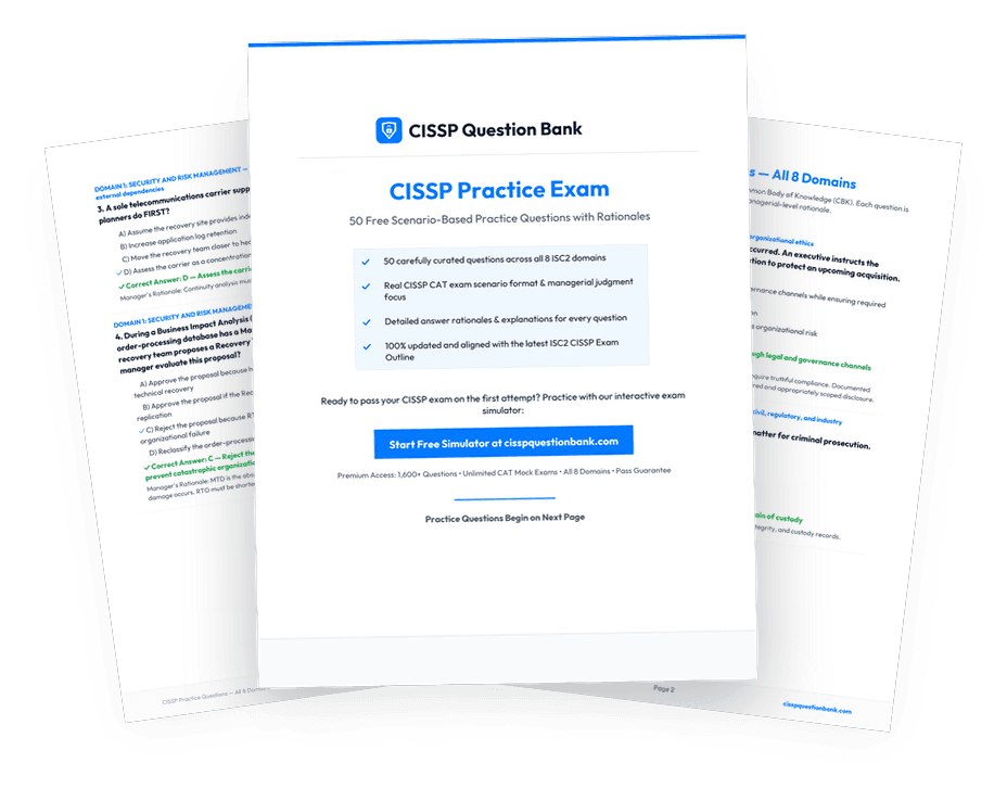 CISSP Practice Questions PDF 3 Pages Stacked Mockup